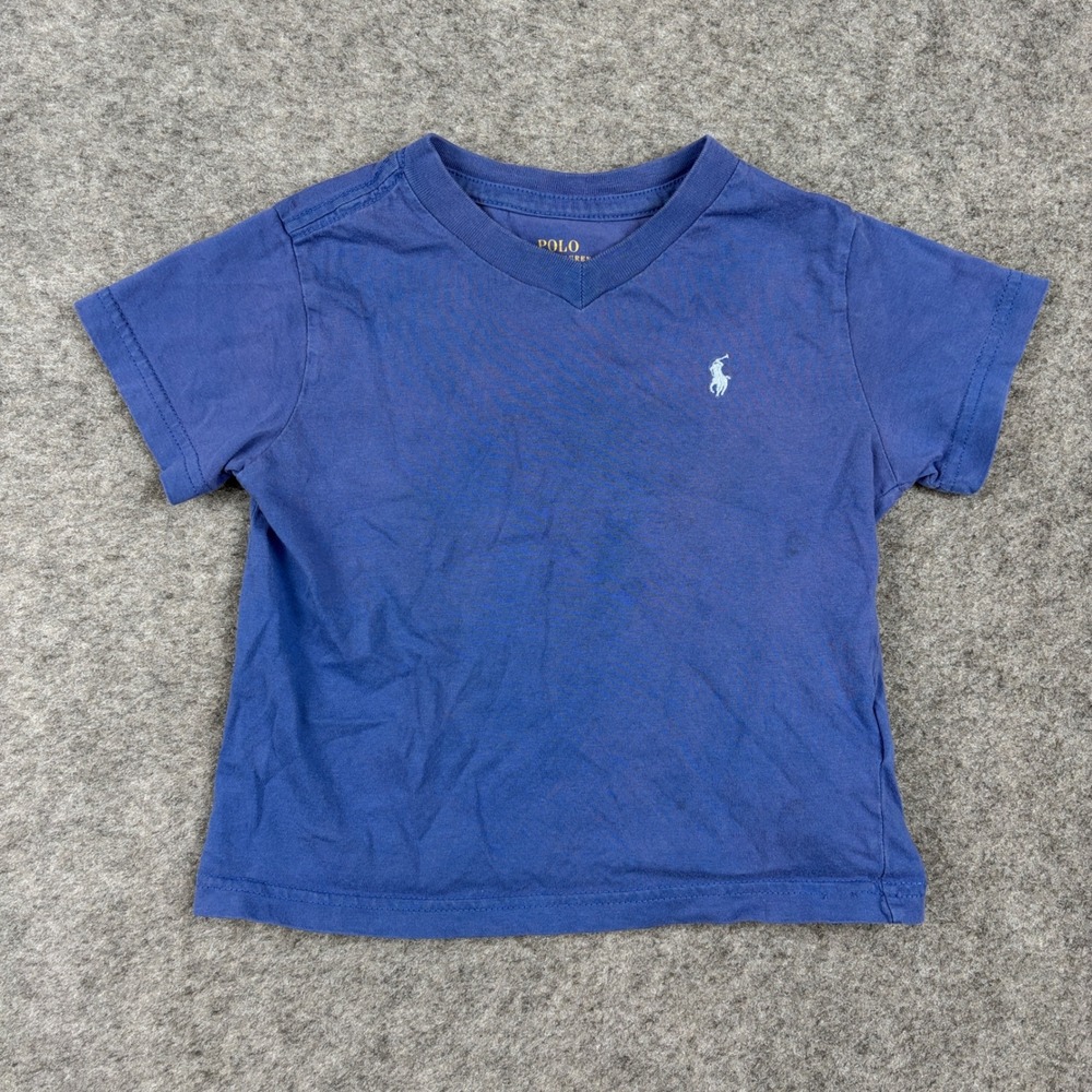 Polo Ralph Lauren T Shirt Boys 2T Blue V-Neck Short Sleeve Preppy Pony Logo Tee